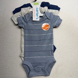 NWT Carters Onzie Bodysuit Set 3‎ Boy Navy Blue Stripe Ribbed Short Sleeve